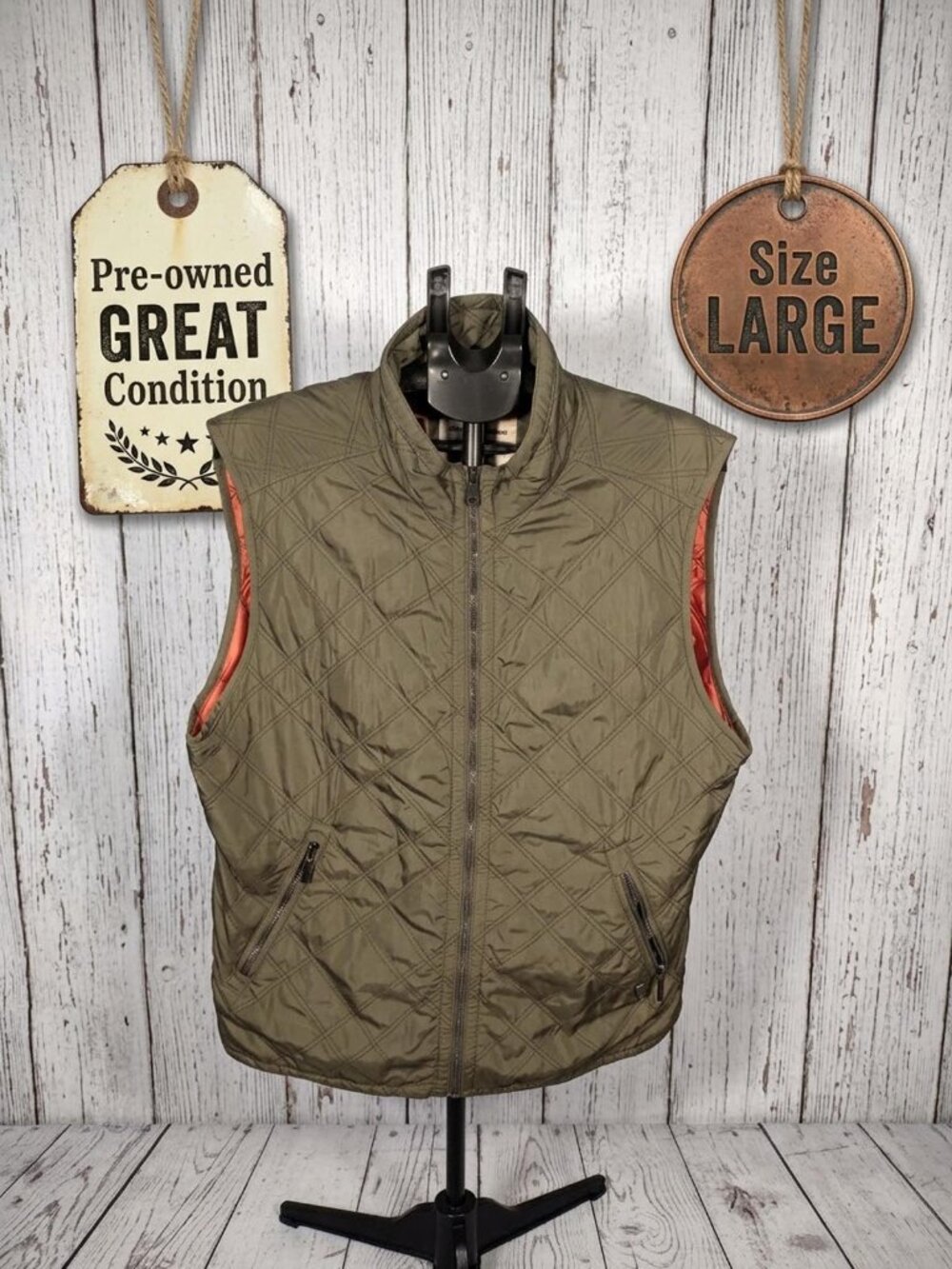 Tommy Bahama Olive Green Quilted Vest Size Large
